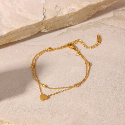 Heart Shape Double-Layered Anklet Gold One Size