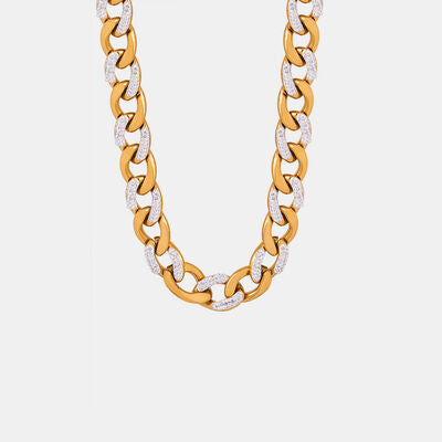 Zircon Titanium Steel Chunky Chain Necklace Gold One Size
