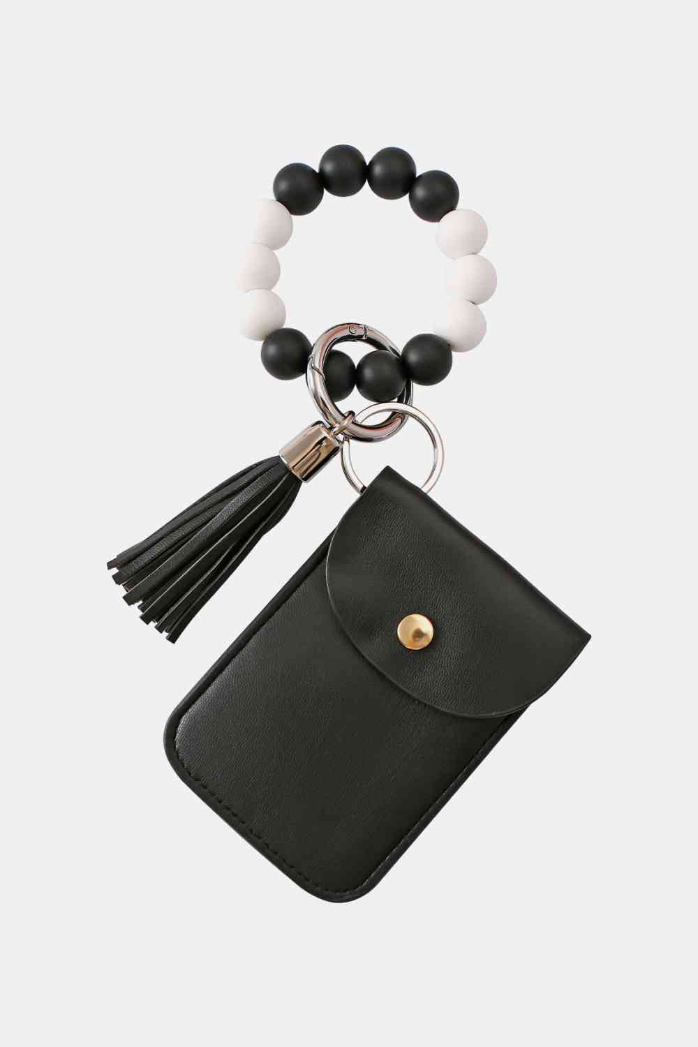 Bead Wristlet Key Chain with Wallet Black One Size