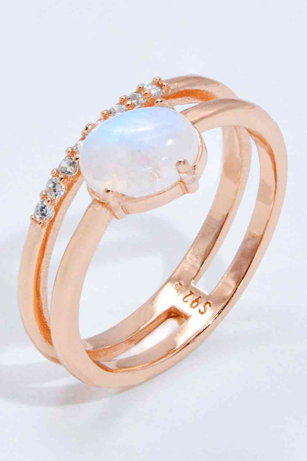 Natural Moonstone and Zircon Double-Layered Ring Rose Gold