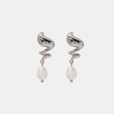 Twisted Stainless Steel Pearl Drop Earrings Silver One Size