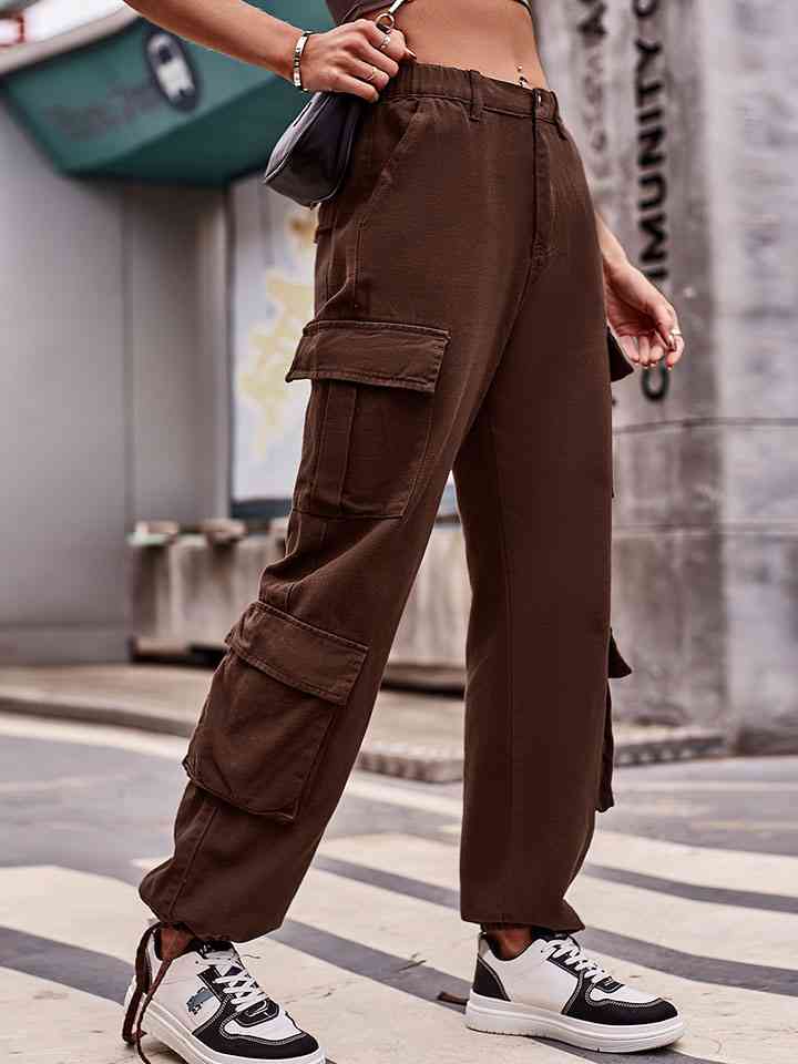 Elastic Waist Cargo Jeans Chocolate