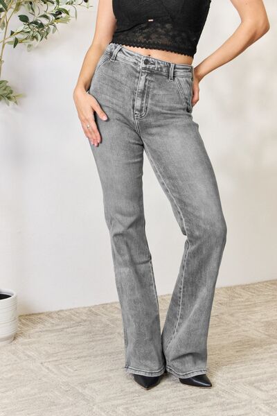 Kancan High Waist Slim Flare Jeans Light Grey