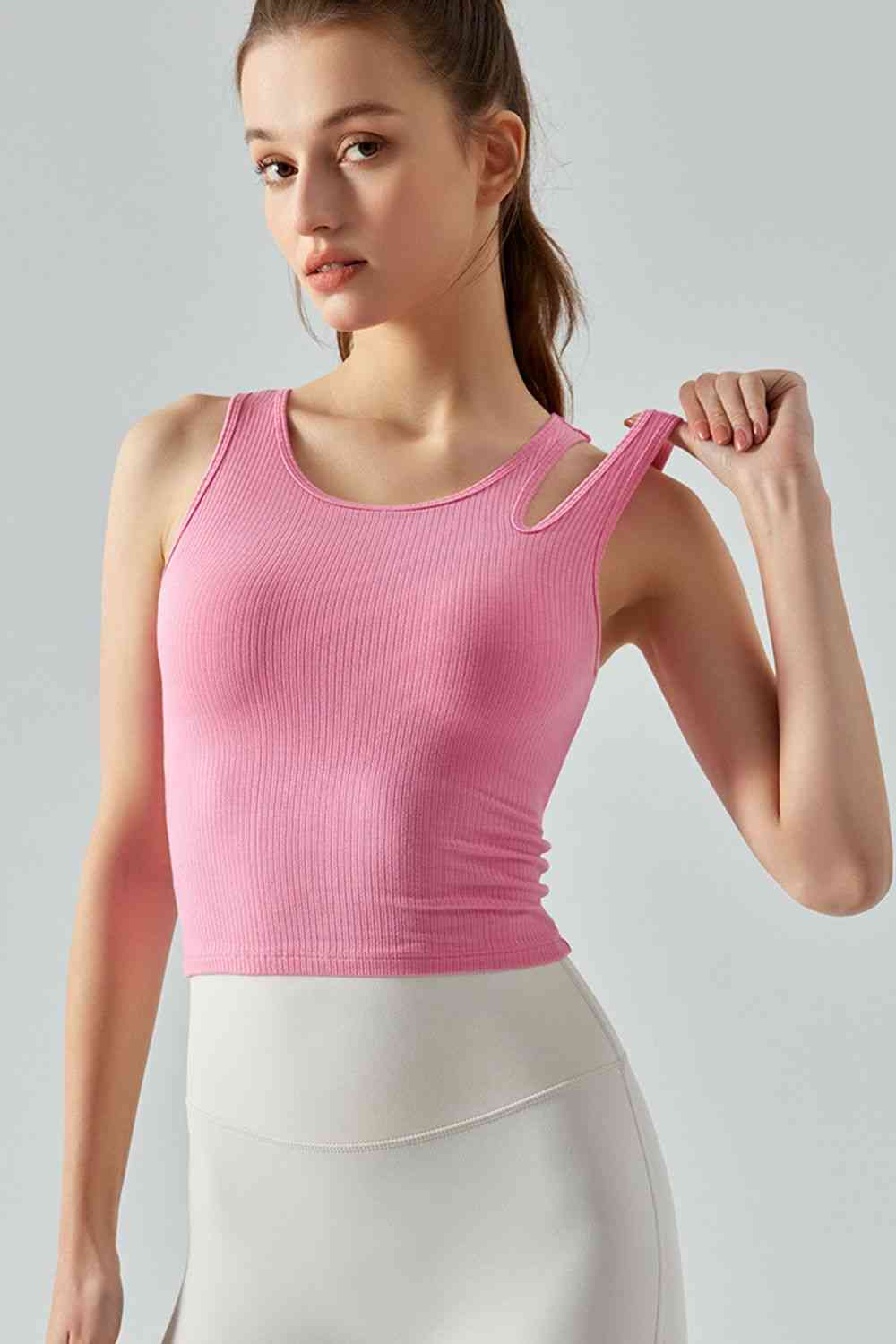 Ribbed Round Neck Sports Tank Top Carnation Pink