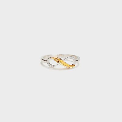 Feather 925 Sterling Silver Zircon Ring Gold
