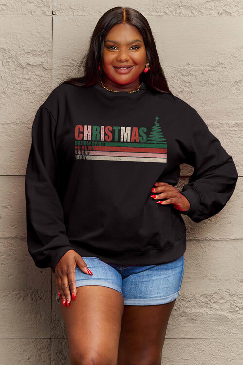 Simply Love Full Size CHRISTMAS Long Sleeve Sweatshirt Black