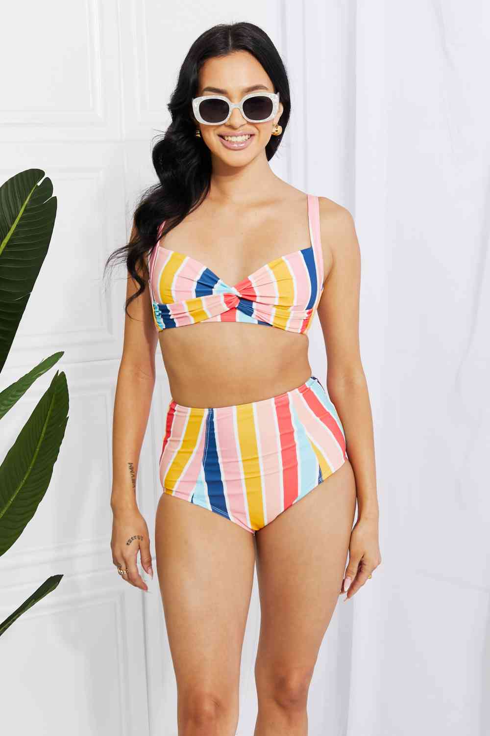 Marina West Swim Take A Dip Twist High-Rise Bikini in Stripe Stripe