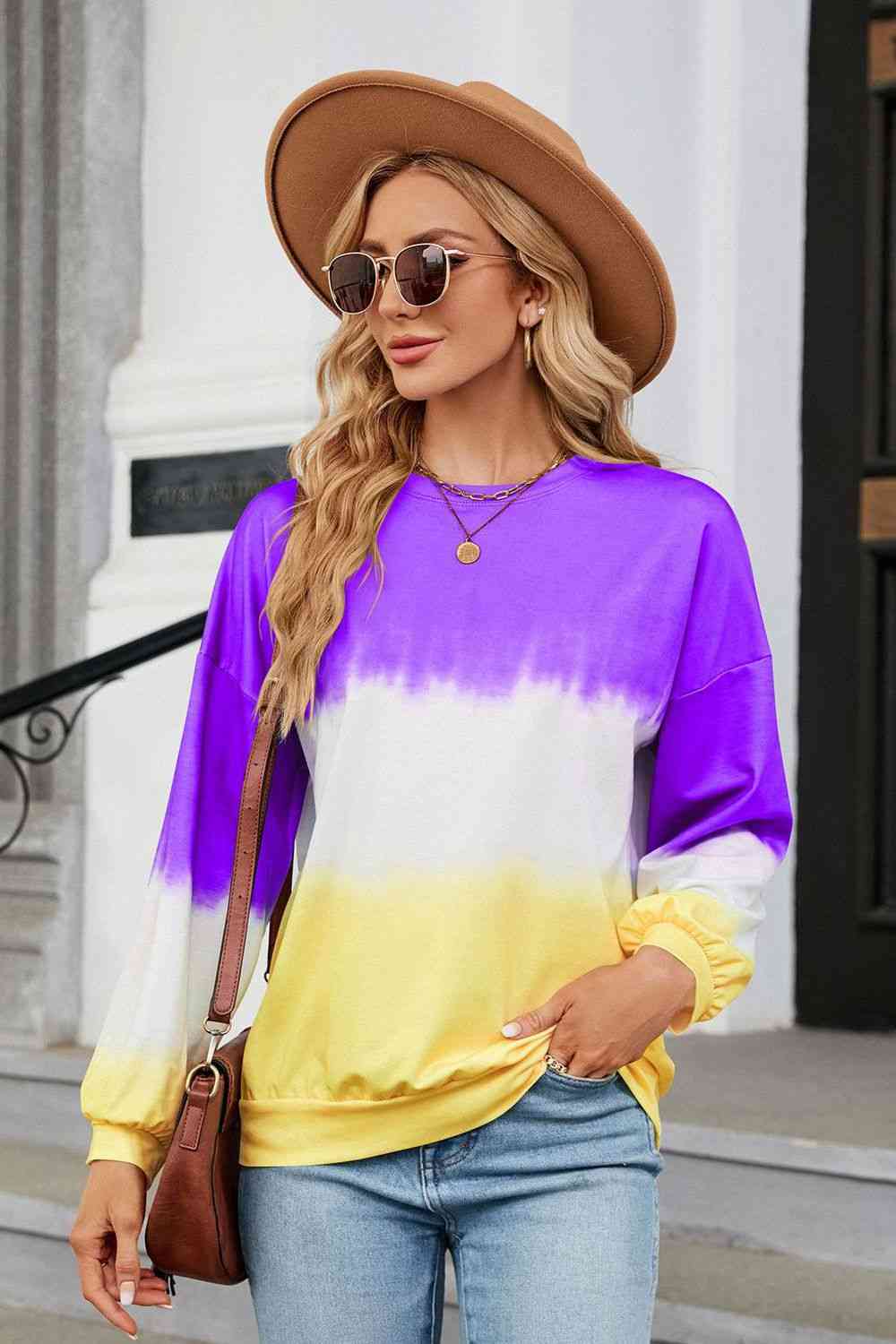 Gradient Round Neck Long Sleeve Sweatshirt Vivid Violet