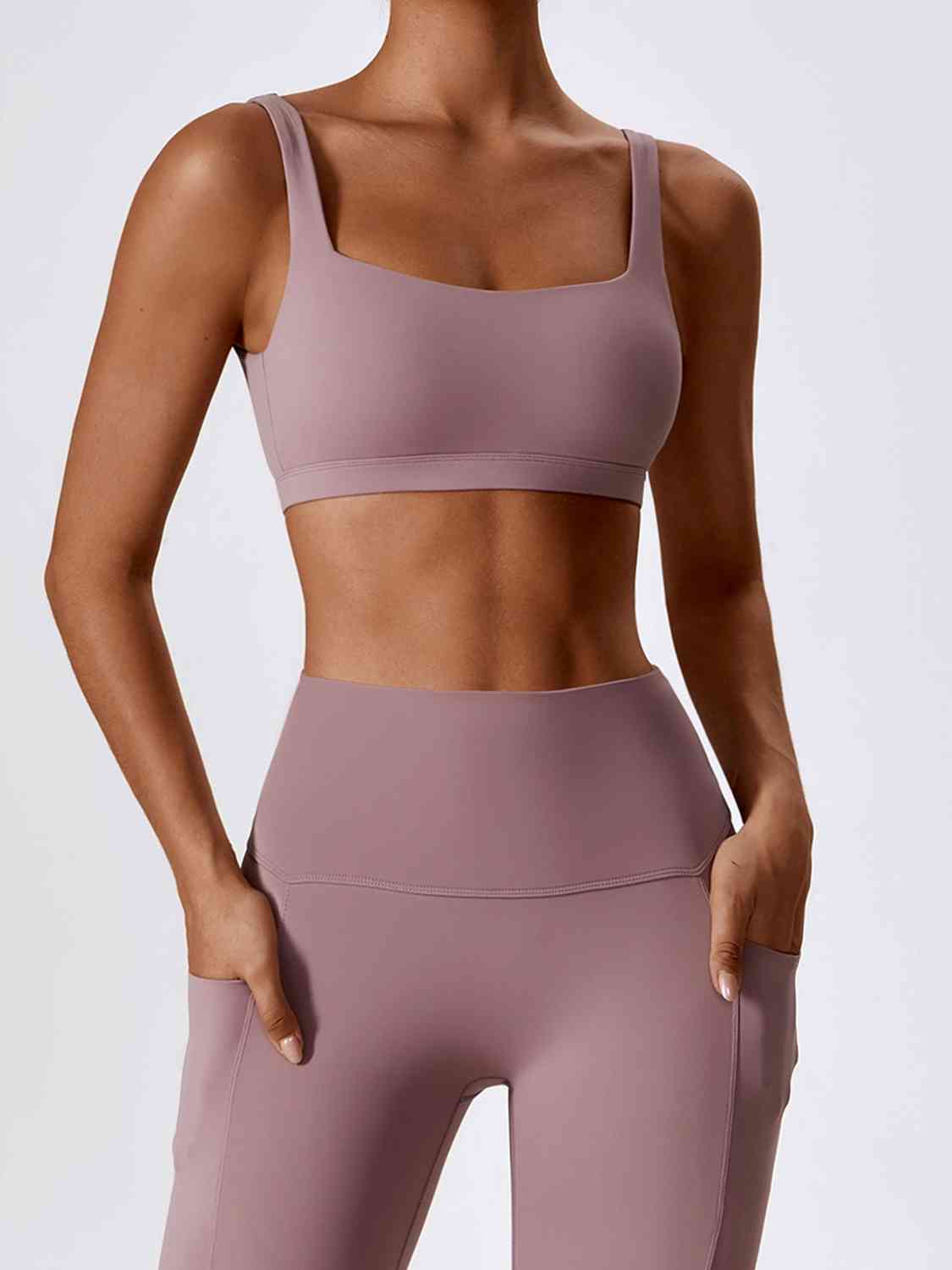 Square Neck Cropped Sports Tank Top Dusty Pink