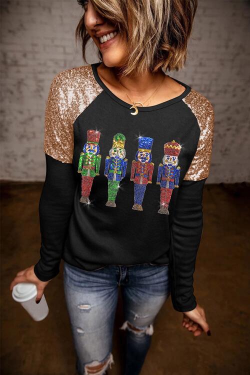 Sequin Nutcracker Long Sleeve Sweatshirt Black