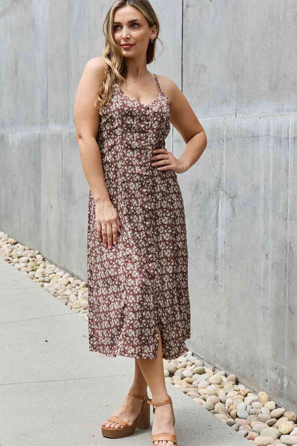 Jade By Jane Mi Amor Full Size Floral Midi Sundress Chocolate