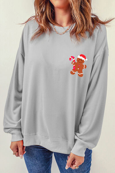 Gingerbread Round Neck Dropped Shoulder Sweatshirt Charcoal