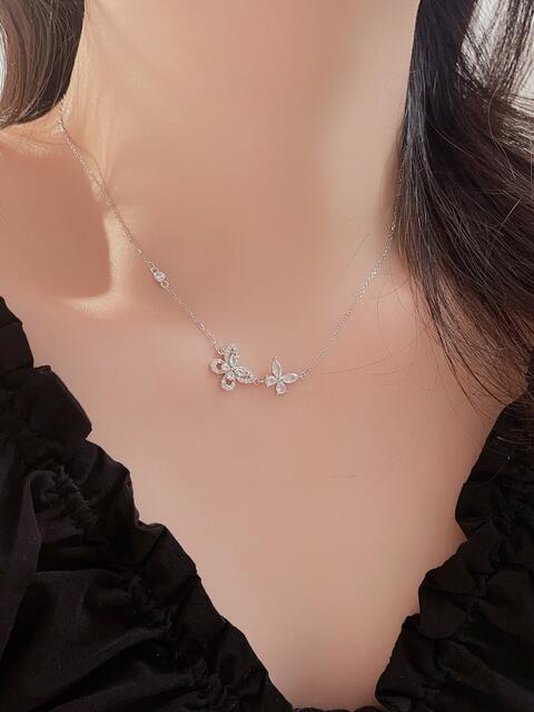 Zircon 925 Sterling Silver Butterfly Necklace Silver One Size