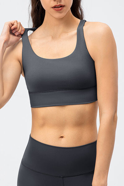 Crisscross Square Neck Active Tank Charcoal