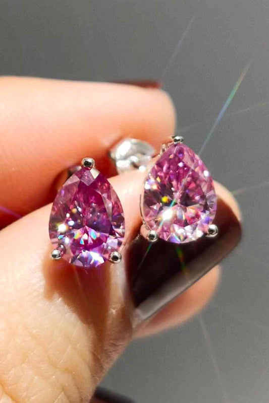 2 Carat Teardrop Moissanite Platinum-Plated Stud Earrings Pink One Size