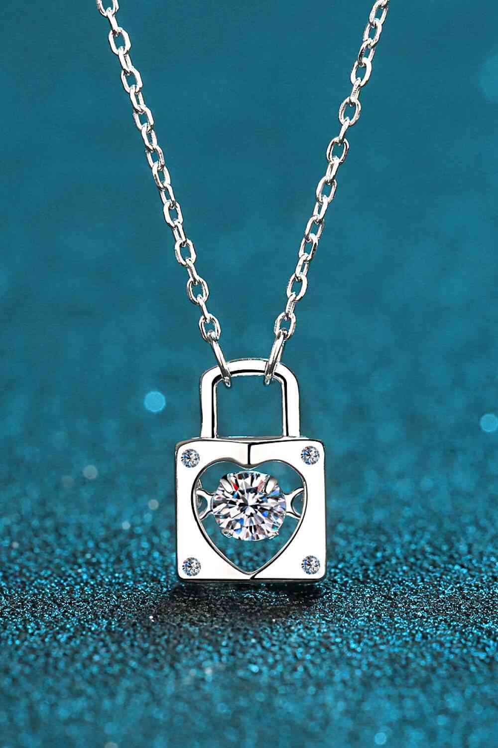 Adored Moissanite Lock Pendant Necklace Silver One Size