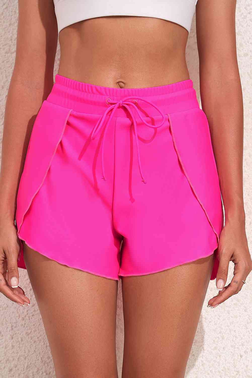 Drawstring Waist Swim Shorts Hot Pink