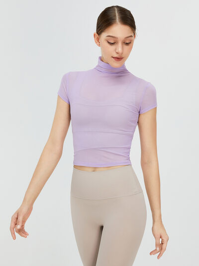 Turtleneck Cap Sleeve Active T-Shirt Lavender