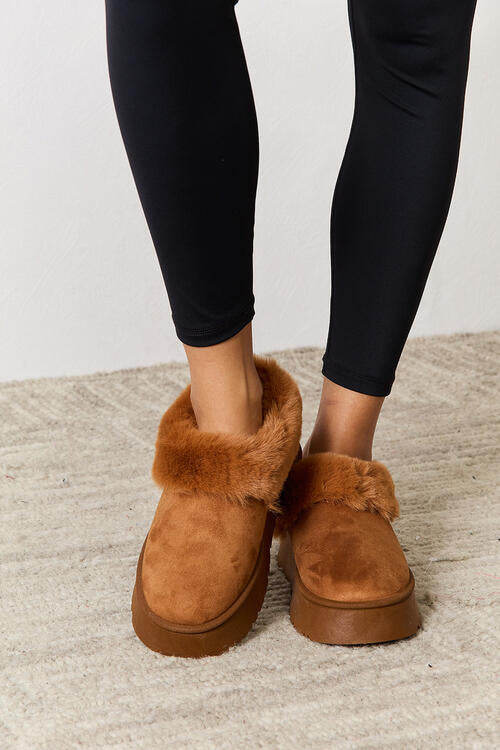 Legend Footwear Furry Chunky Platform Ankle Boots Camel