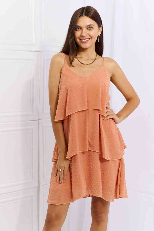Culture Code By The River Full Size Cascade Ruffle Style Cami Dress in Sherbet Sherbet
