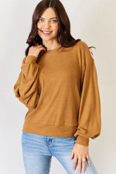 HYFVE Round Neck Long Sleeve Top Pale Brown