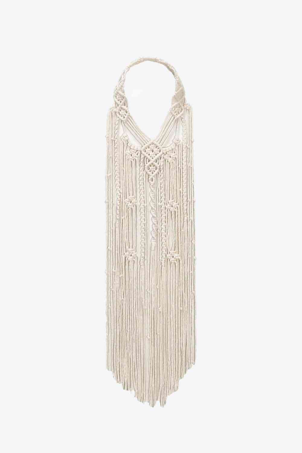 Macrame Fringe Headband Beige Twist/Beige Long Tassel One Size