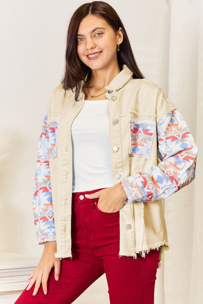 Buttoned Collared Neck Denim Jacket