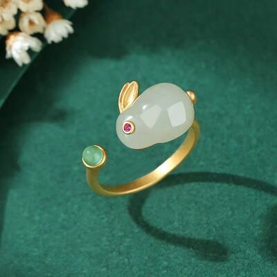 Natural Stone Gold-Plated Rabbit Ring Gold One Size
