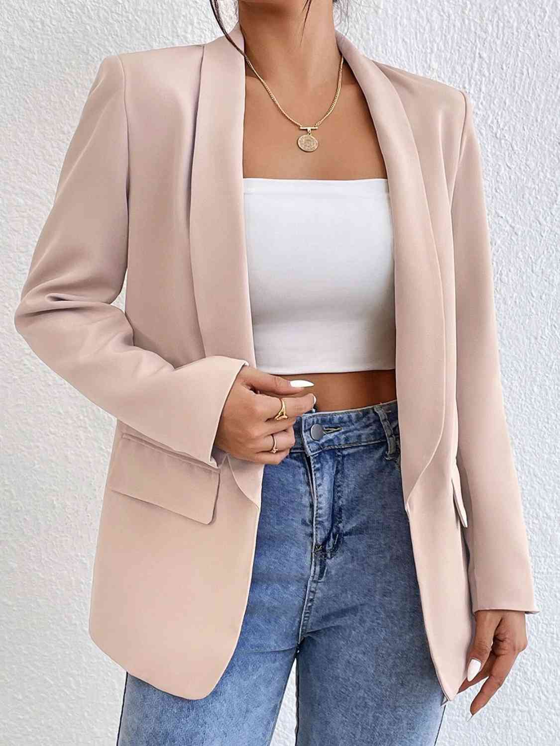 Shawl Collar Long Sleeve Blazer Sand