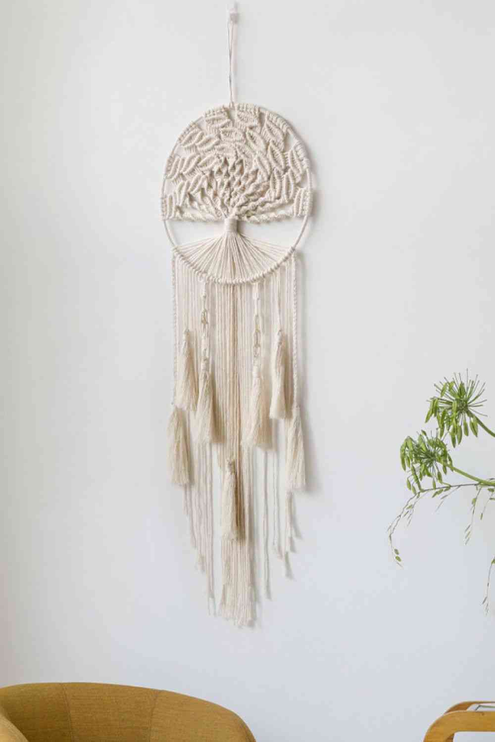 Bohemian Hand-Woven Lifetree Wall Hanging Cream One Size