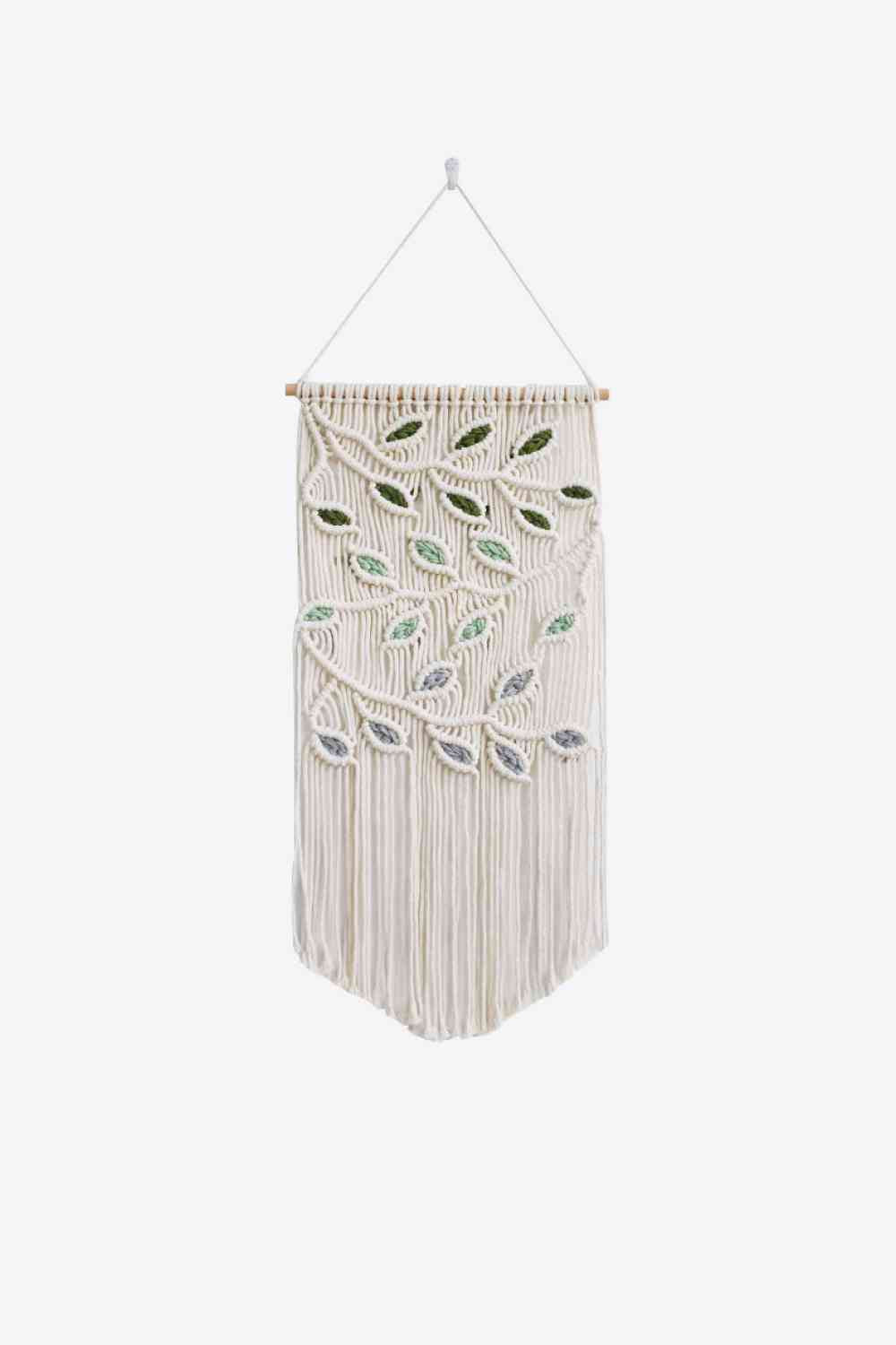 Contrast Leaf Fringe Macrame Wall Hanging Light Green One Size