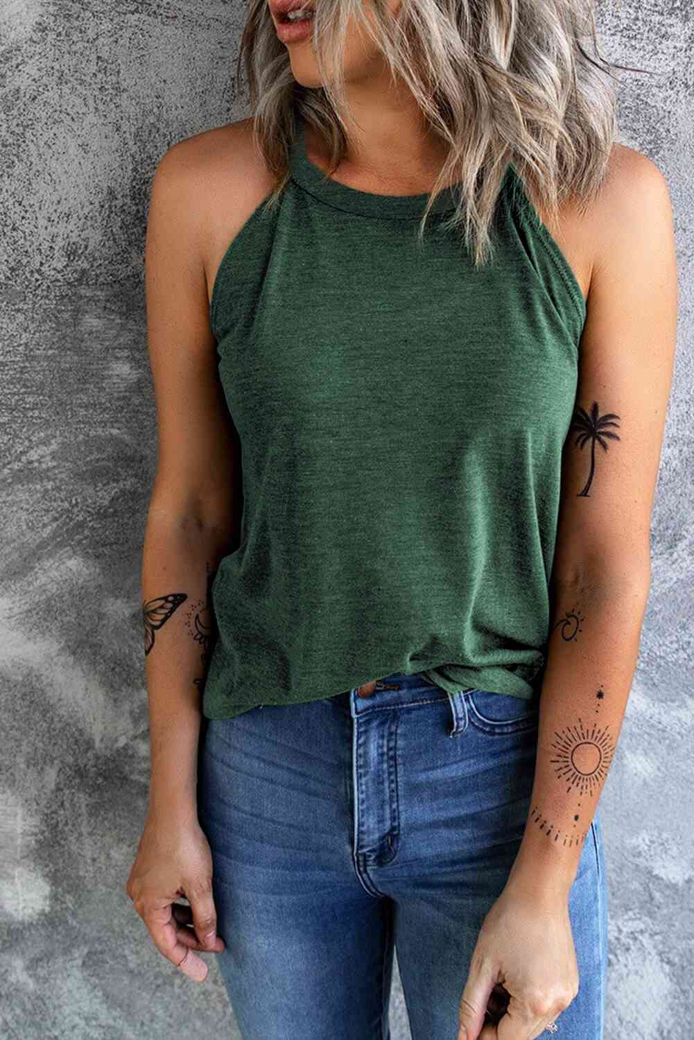 Curved Hem Grecian Tank Top Green