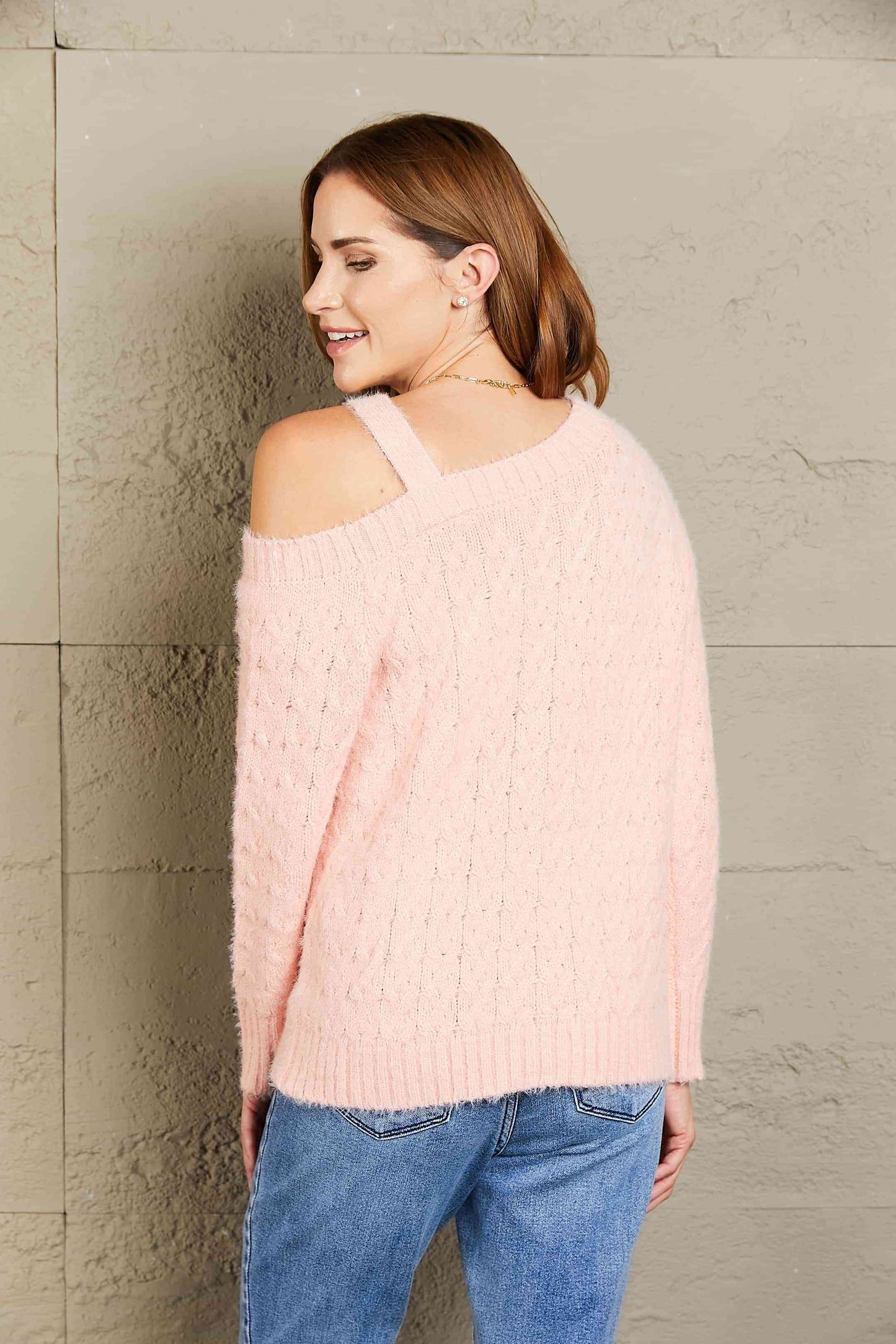 Woven Right Cable-Knit Eyelash Sweater