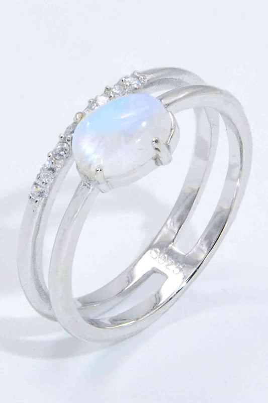 Natural Moonstone and Zircon Double-Layered Ring Silver