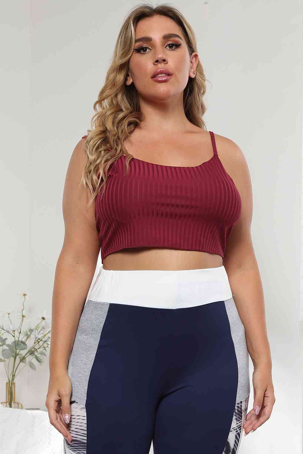 Plus Size Ribbed Spaghetti StrapTop Brick Red