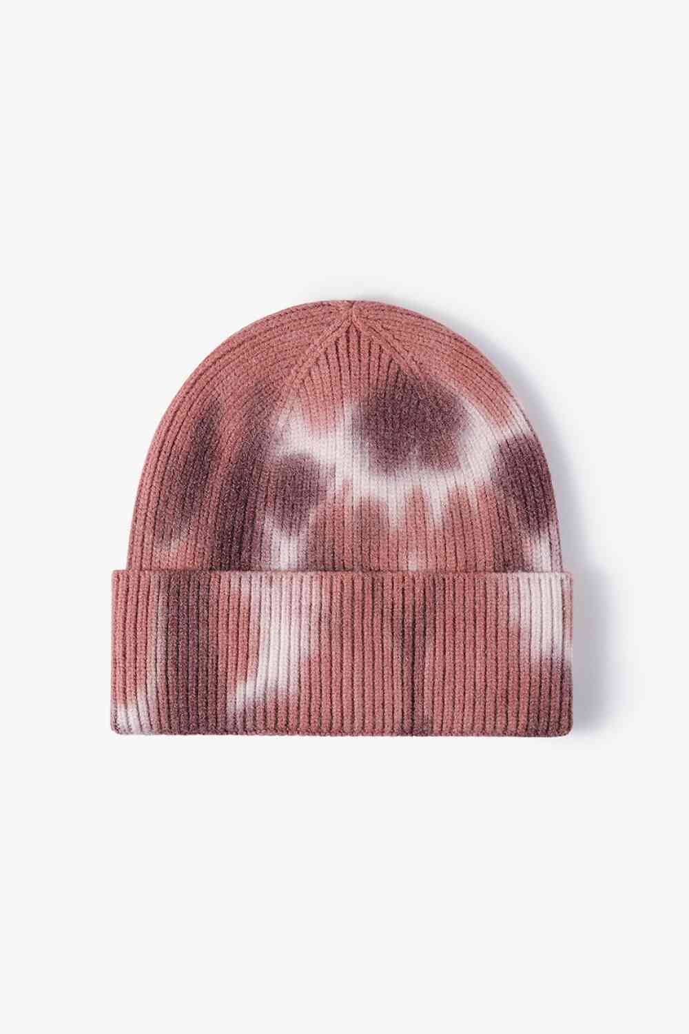 Tie-Dye Cuffed Knit Beanie Brown One Size