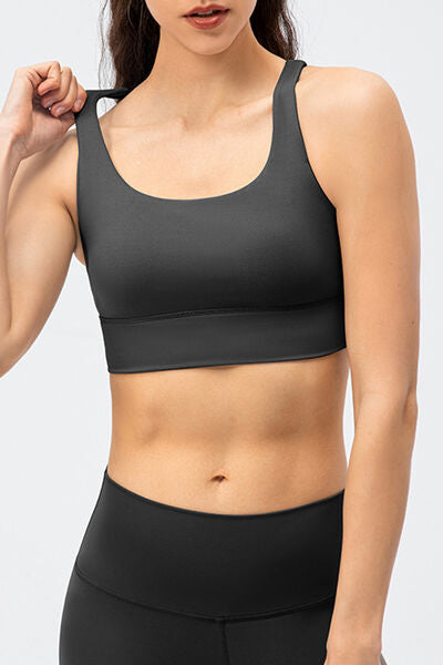 Crisscross Square Neck Active Tank Black