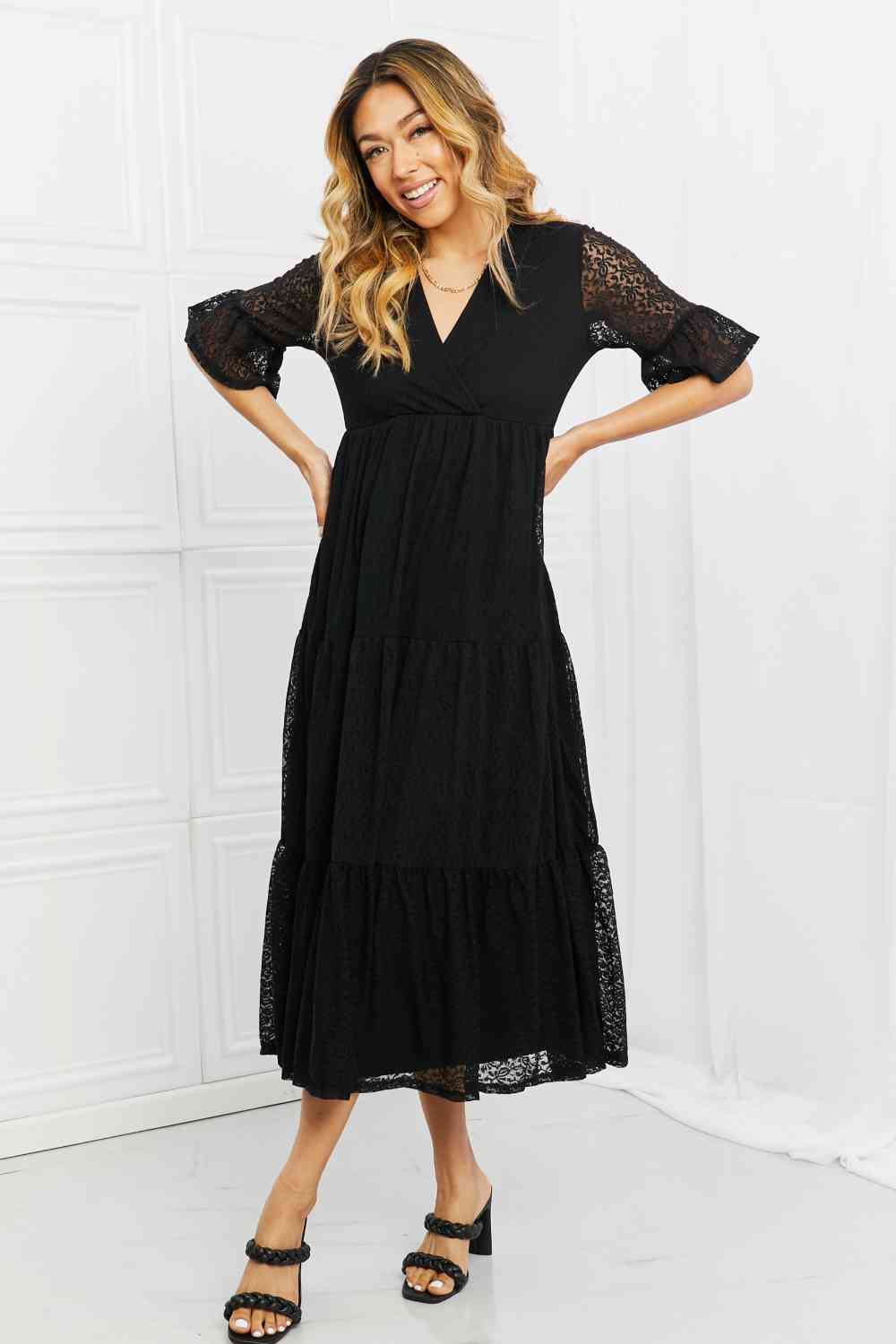 P & Rose Lovely Lace Full Size Tiered Dress Black