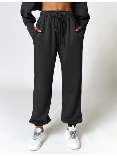 Drawstring Pocketed Active Joggers Black