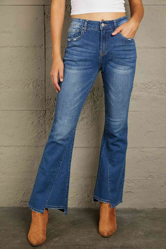Baeful High Rise Flare Jeans with Pockets Denim