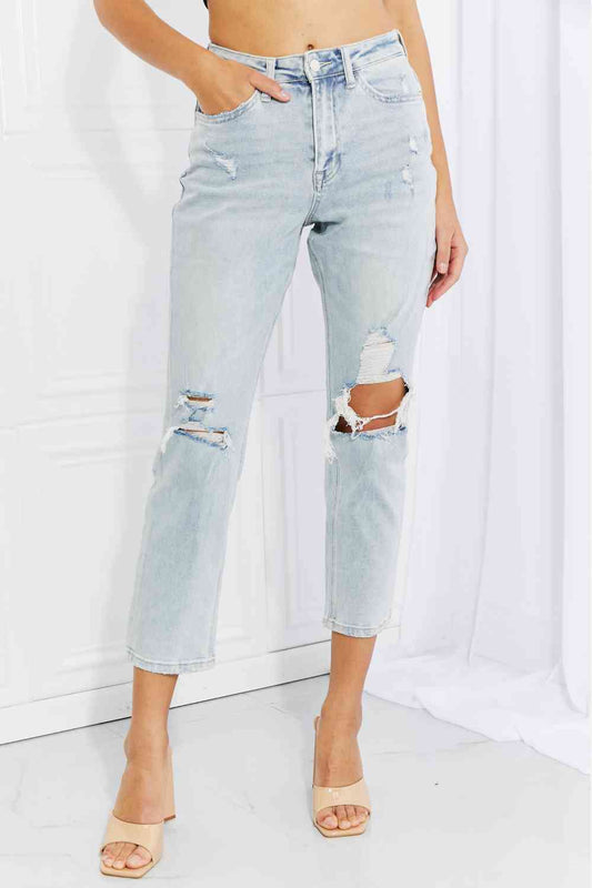 Vervet by Flying Monkey Stand Out Full Size Distressed Cropped Jeans Light Wash