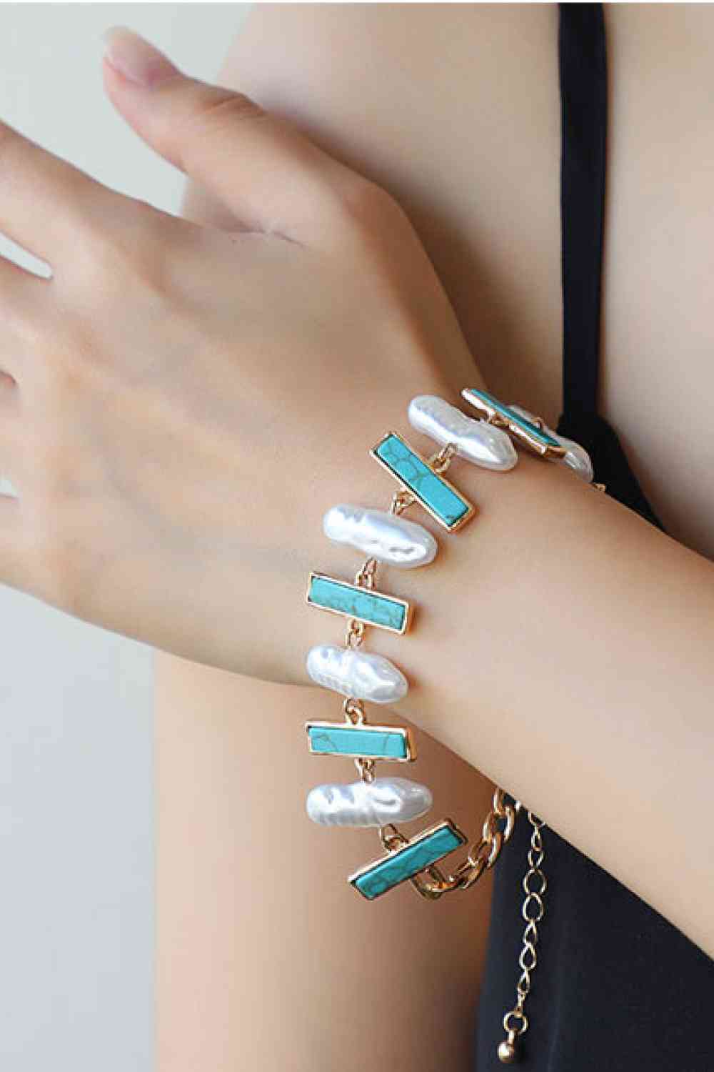 Turquoise Alloy Bracelet Gold One Size