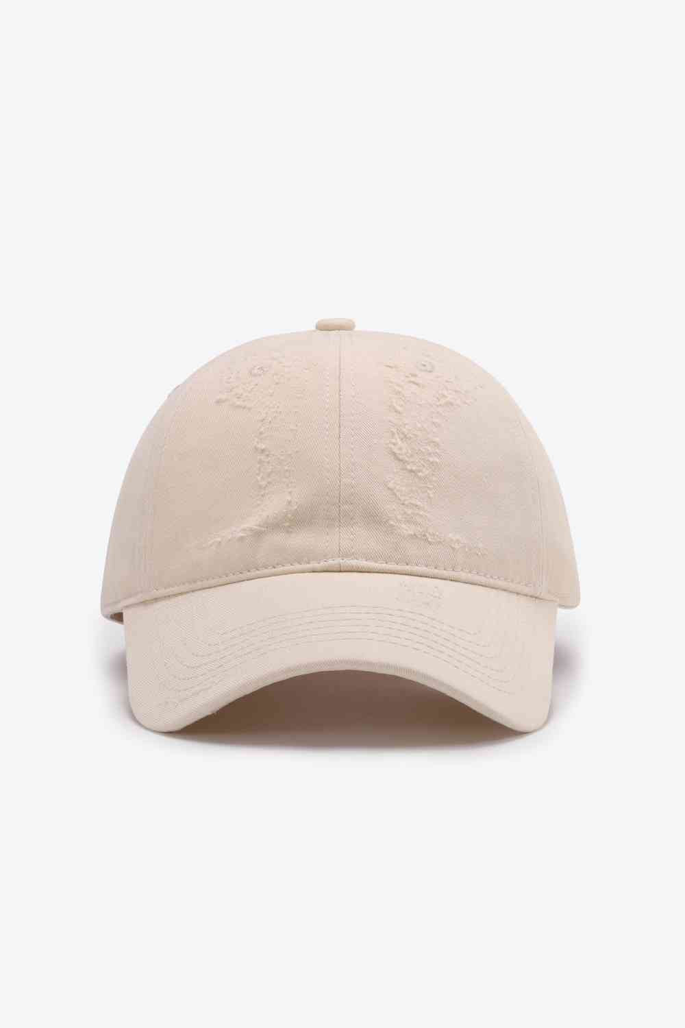 Distressed Adjustable Baseball Cap Cream One Size