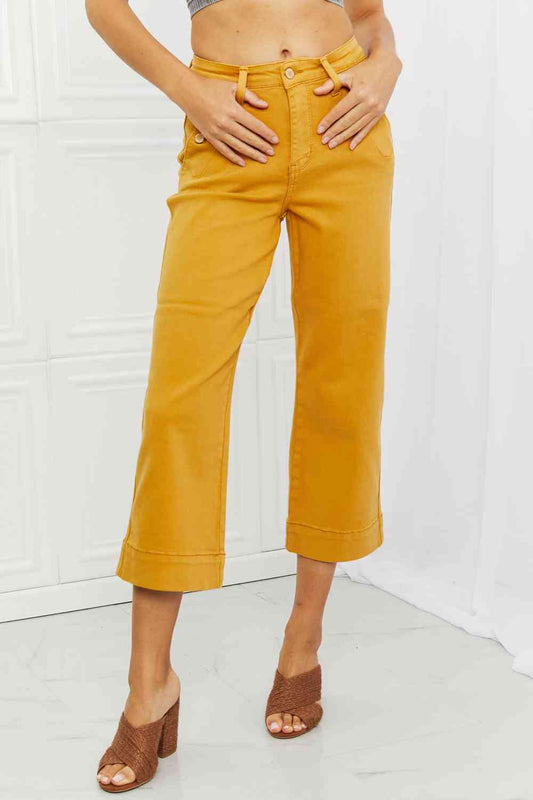 Judy Blue Jayza Full Size Straight Leg Cropped Jeans Mustard