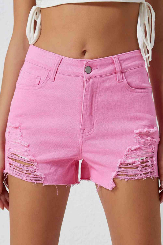 Distressed Denim Shorts Fuchsia Pink