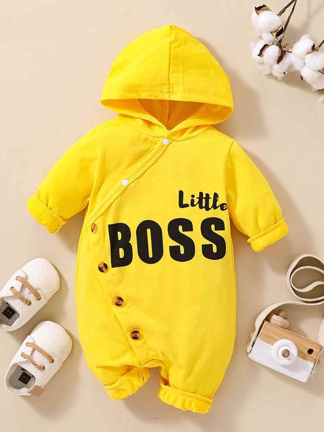 Baby LITTLE BOSS Graphic Hooded Jumpsuit Banana Yellow