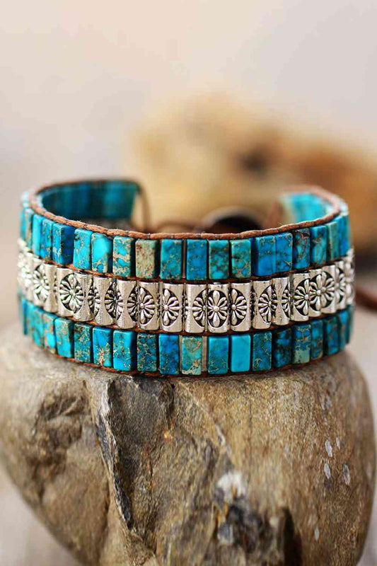 Handmade Triple Layer Natural Stone Bracelet Turquoise One Size