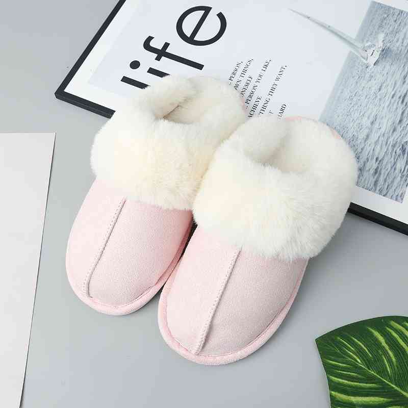 Faux Suede Center Seam Slippers Blush Pink