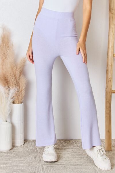 RISEN Full Size High Waist Ultra Soft Knit Flare Pants Lavender