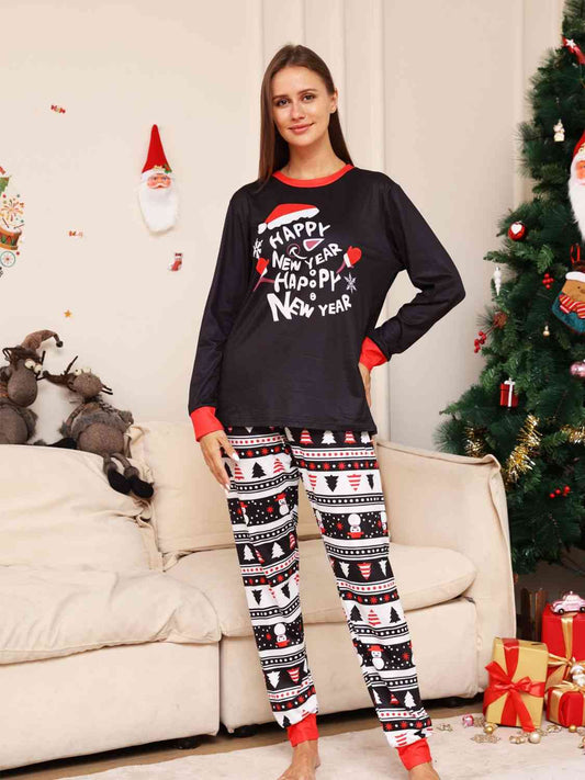 Full Size Graphic Top and Pants Set Black